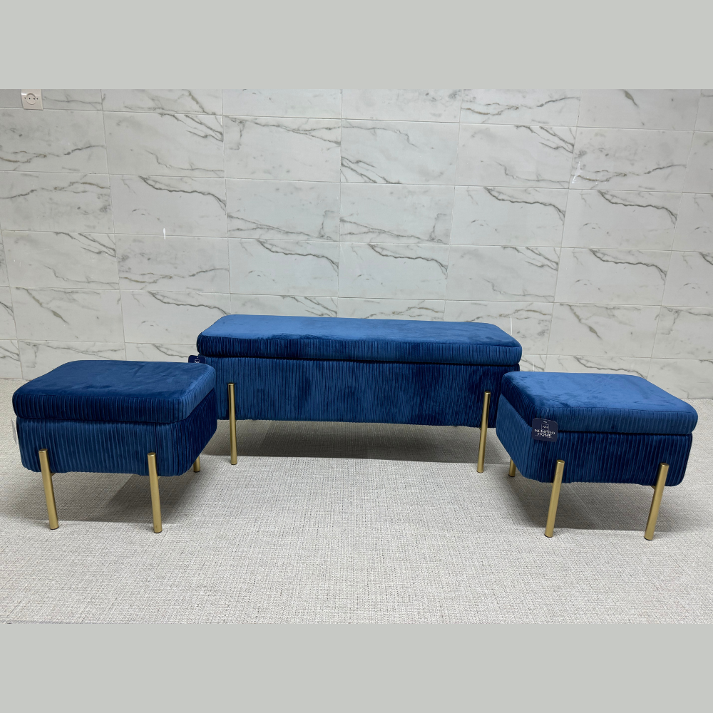 Trois tabourets de luxe rectangulaires 2 en 1 : Tabouret + Espace de rangement.