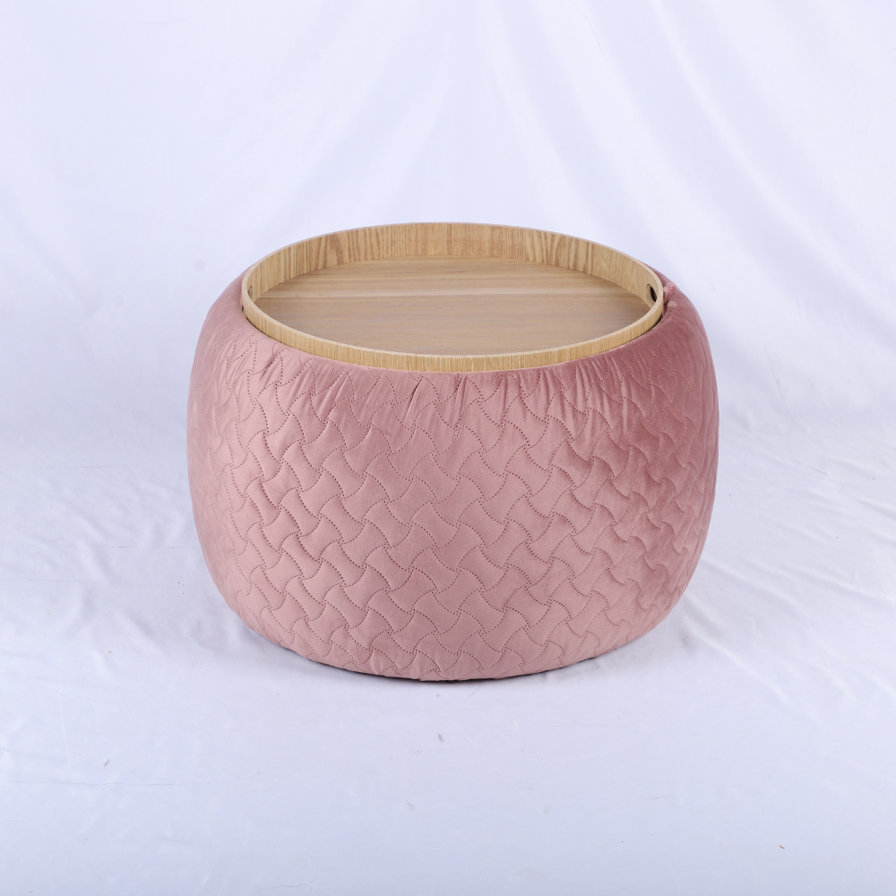 Tabouret de luxe 3 en 1 : Pouf + Table + Espace de rangement.