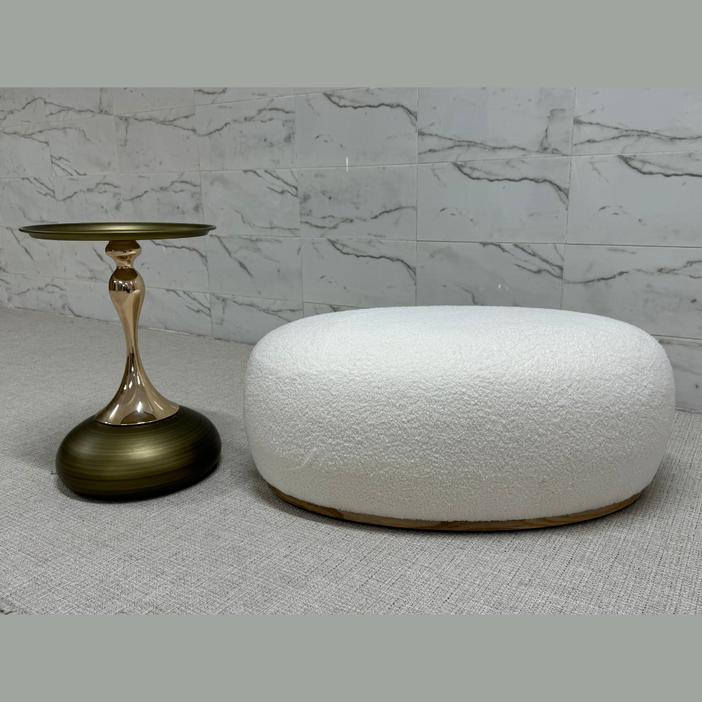 Tabouret de luxe ovale en bouclette beige